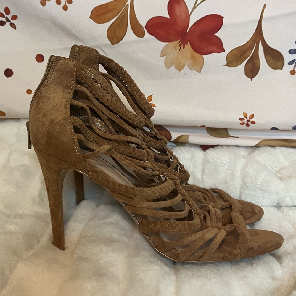 Aldo Womens 10 Boho Brown Suede Strappy Boho Festival Date Spring Summer Heels